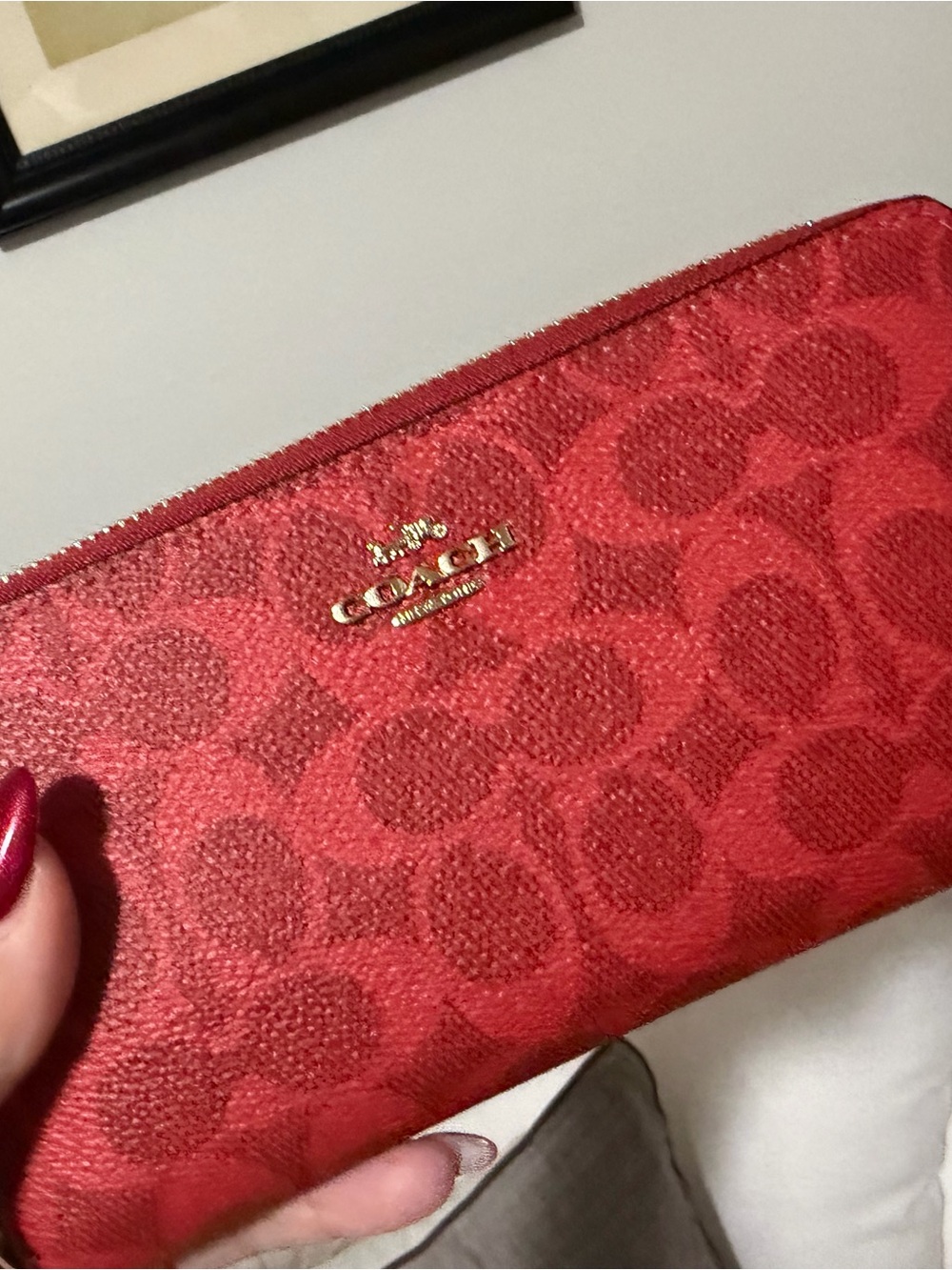 ❤️ Coach Crimson Red Signature Canvas Medium Rowan + Matching Wallet ❤️ - Picture 7 of 13